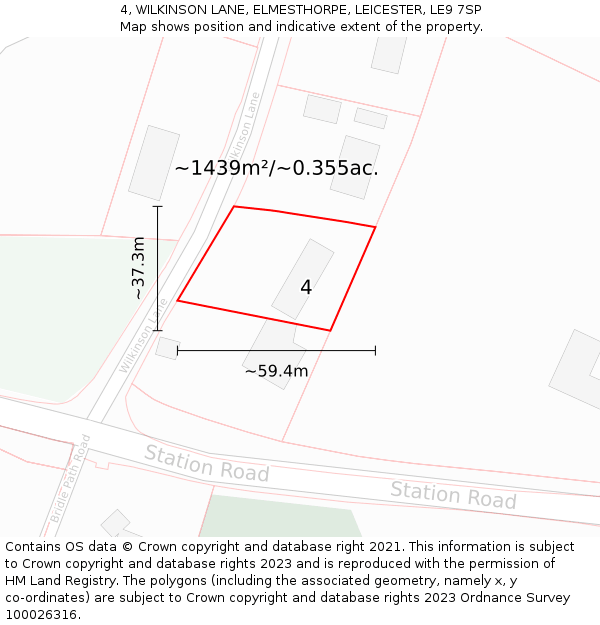 4, WILKINSON LANE, ELMESTHORPE, LEICESTER, LE9 7SP: Plot and title map