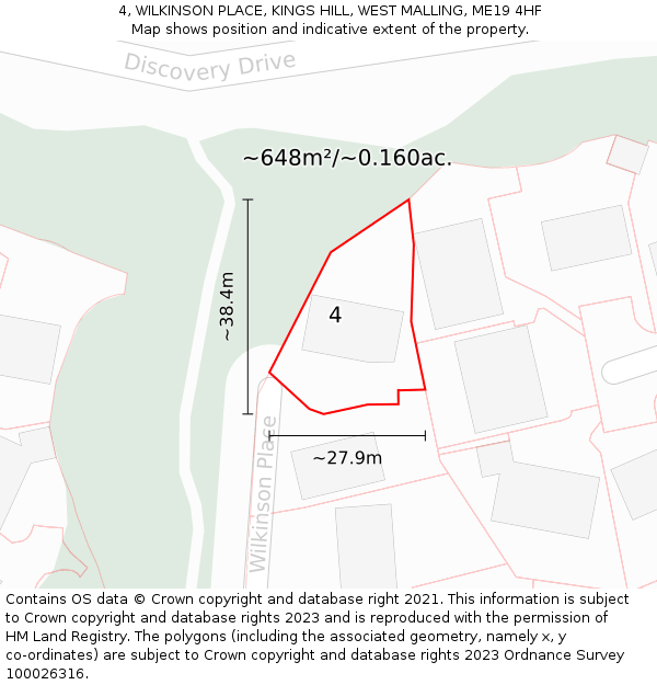 4, WILKINSON PLACE, KINGS HILL, WEST MALLING, ME19 4HF: Plot and title map