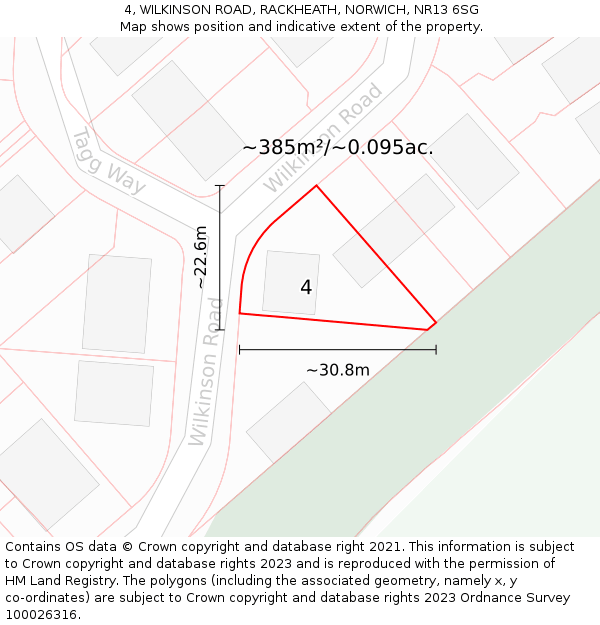 4, WILKINSON ROAD, RACKHEATH, NORWICH, NR13 6SG: Plot and title map