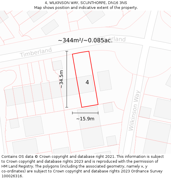 4, WILKINSON WAY, SCUNTHORPE, DN16 3NS: Plot and title map