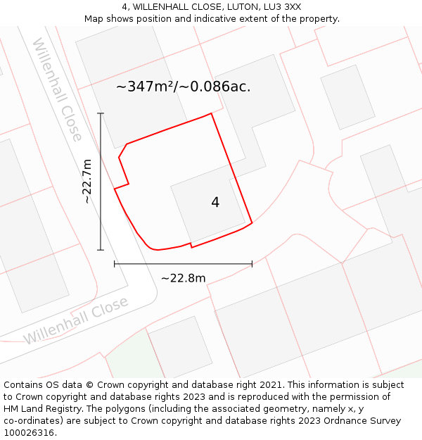 4, WILLENHALL CLOSE, LUTON, LU3 3XX: Plot and title map
