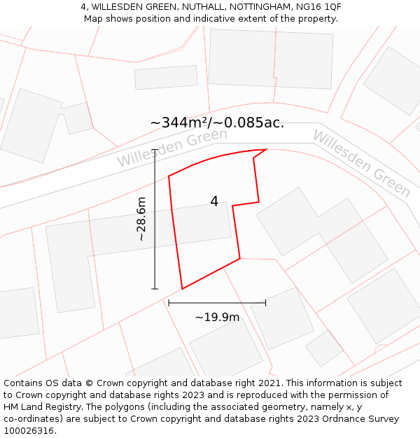 4, WILLESDEN GREEN, NUTHALL, NOTTINGHAM, NG16 1QF: Plot and title map