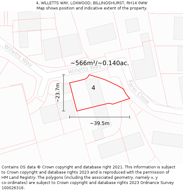 4, WILLETTS WAY, LOXWOOD, BILLINGSHURST, RH14 0WW: Plot and title map