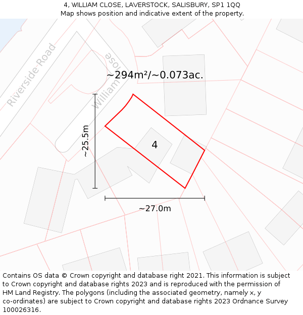 4, WILLIAM CLOSE, LAVERSTOCK, SALISBURY, SP1 1QQ: Plot and title map