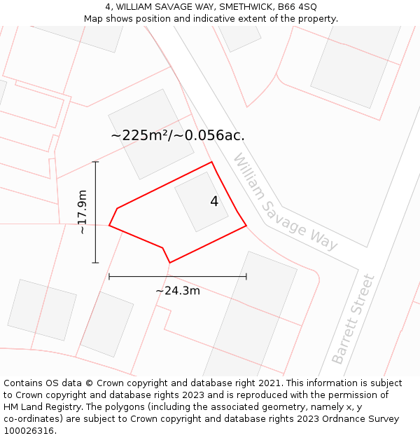4, WILLIAM SAVAGE WAY, SMETHWICK, B66 4SQ: Plot and title map