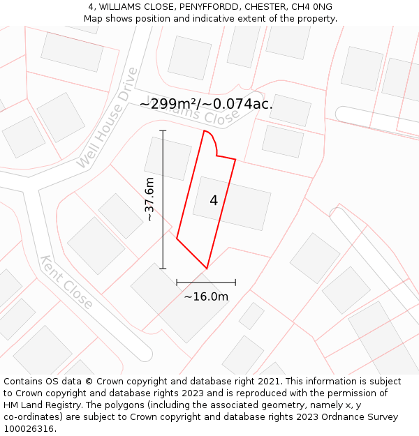 4, WILLIAMS CLOSE, PENYFFORDD, CHESTER, CH4 0NG: Plot and title map