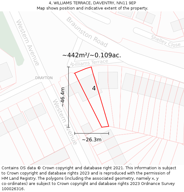 4, WILLIAMS TERRACE, DAVENTRY, NN11 9EP: Plot and title map