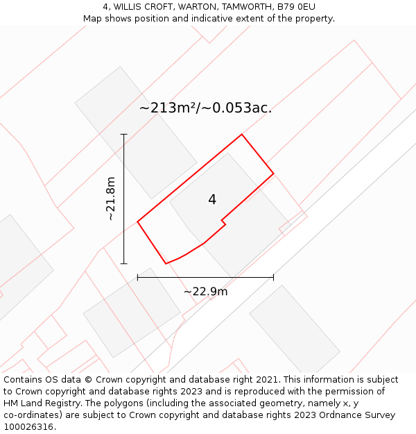 4, WILLIS CROFT, WARTON, TAMWORTH, B79 0EU: Plot and title map