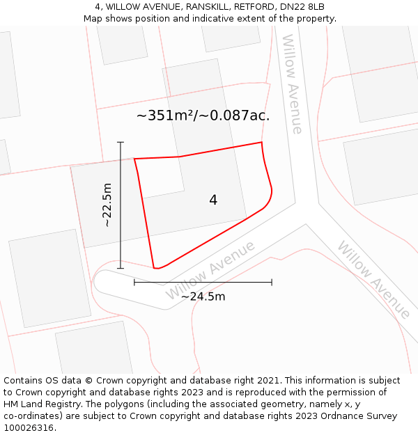 4, WILLOW AVENUE, RANSKILL, RETFORD, DN22 8LB: Plot and title map