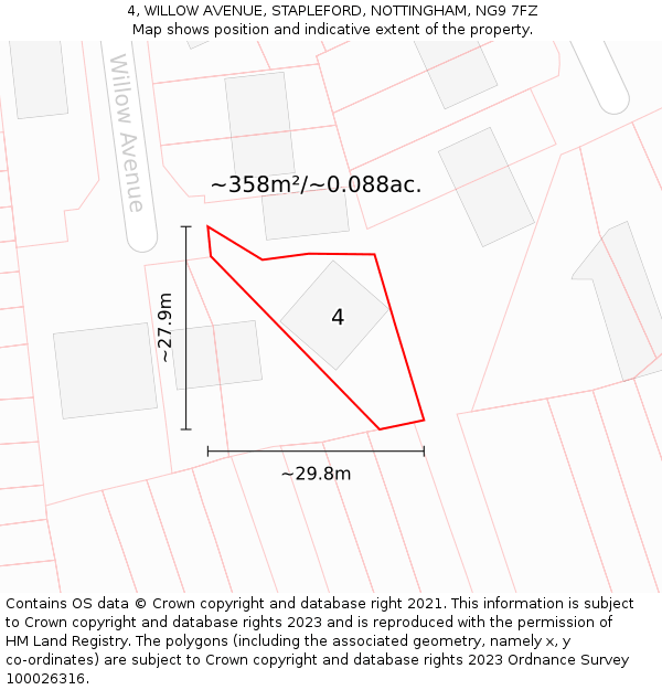 4, WILLOW AVENUE, STAPLEFORD, NOTTINGHAM, NG9 7FZ: Plot and title map