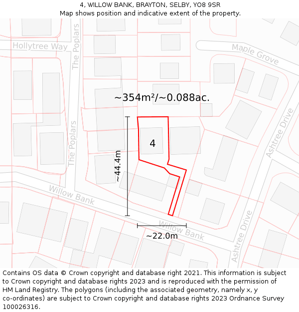 4, WILLOW BANK, BRAYTON, SELBY, YO8 9SR: Plot and title map