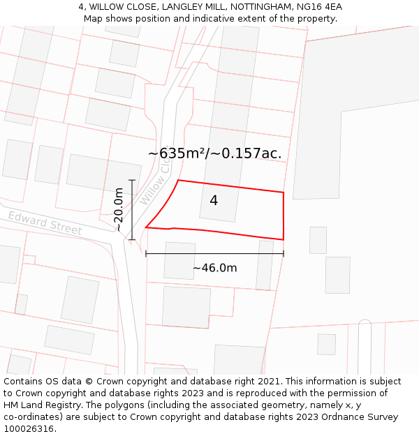 4, WILLOW CLOSE, LANGLEY MILL, NOTTINGHAM, NG16 4EA: Plot and title map