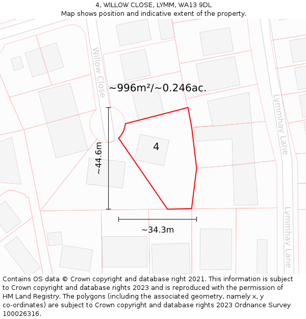 4, WILLOW CLOSE, LYMM, WA13 9DL: Plot and title map