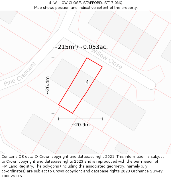4, WILLOW CLOSE, STAFFORD, ST17 0NQ: Plot and title map