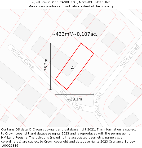 4, WILLOW CLOSE, TASBURGH, NORWICH, NR15 1NE: Plot and title map