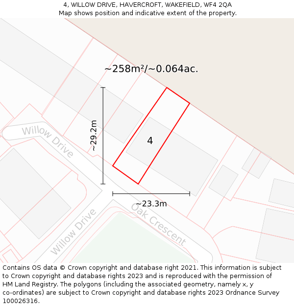 4, WILLOW DRIVE, HAVERCROFT, WAKEFIELD, WF4 2QA: Plot and title map