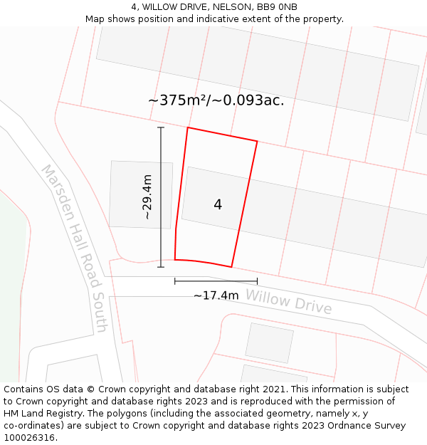 4, WILLOW DRIVE, NELSON, BB9 0NB: Plot and title map