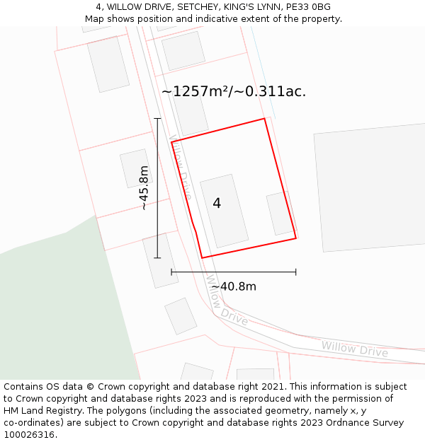 4, WILLOW DRIVE, SETCHEY, KING'S LYNN, PE33 0BG: Plot and title map