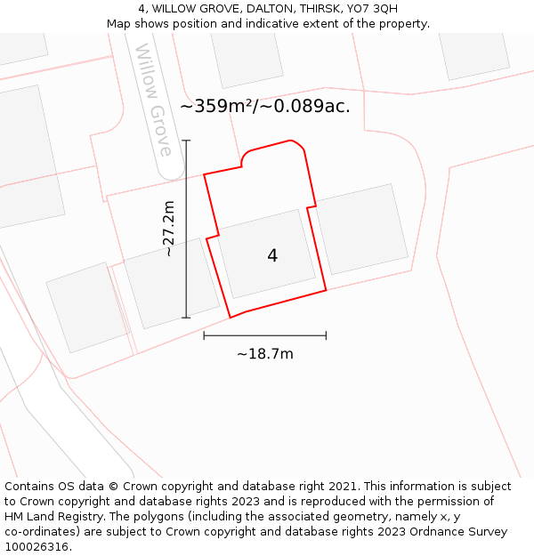 4, WILLOW GROVE, DALTON, THIRSK, YO7 3QH: Plot and title map