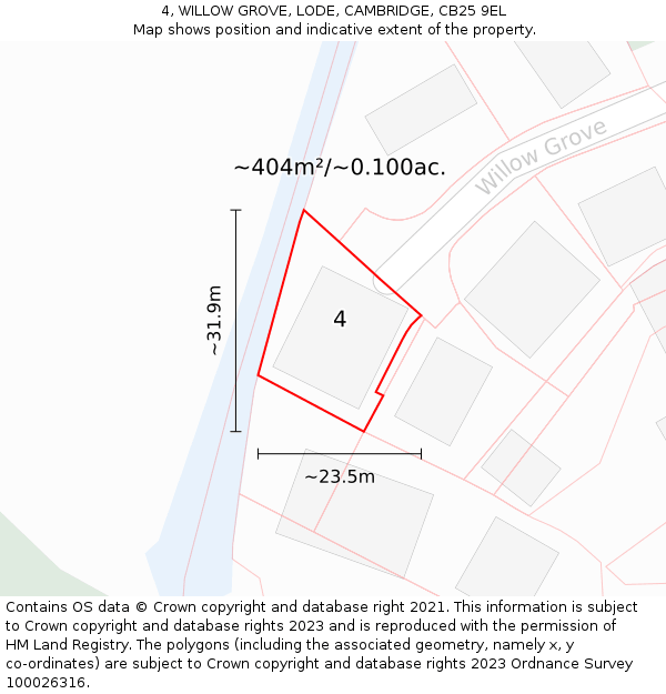 4, WILLOW GROVE, LODE, CAMBRIDGE, CB25 9EL: Plot and title map