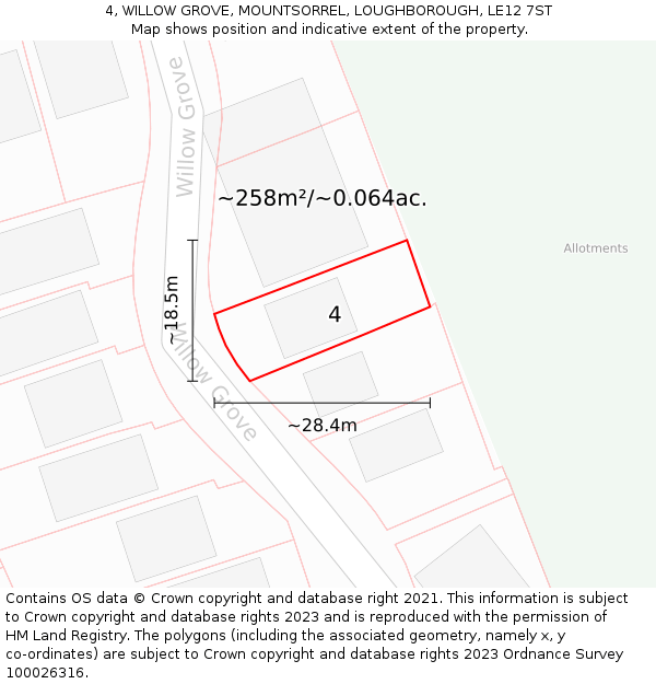 4, WILLOW GROVE, MOUNTSORREL, LOUGHBOROUGH, LE12 7ST: Plot and title map