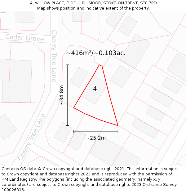 4, WILLOW PLACE, BIDDULPH MOOR, STOKE-ON-TRENT, ST8 7PD: Plot and title map