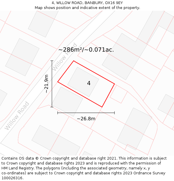 4, WILLOW ROAD, BANBURY, OX16 9EY: Plot and title map