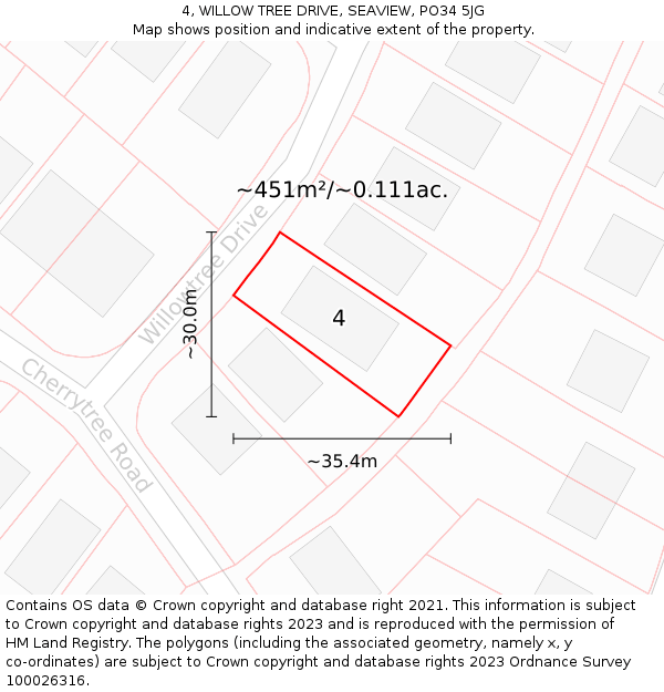 4, WILLOW TREE DRIVE, SEAVIEW, PO34 5JG: Plot and title map