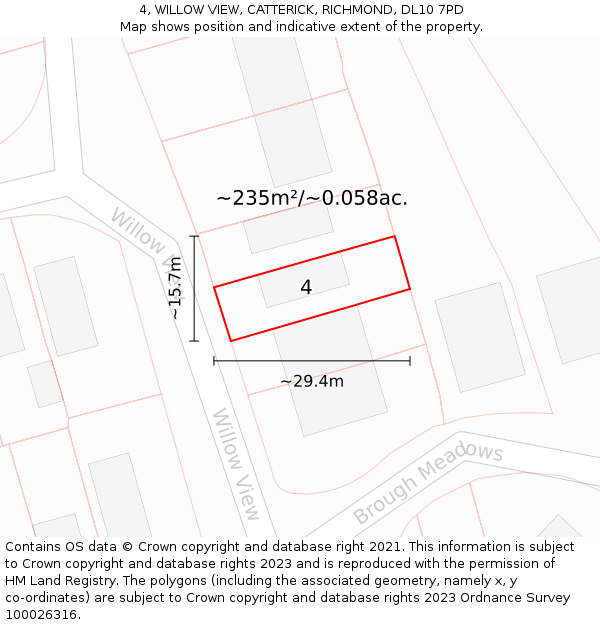4, WILLOW VIEW, CATTERICK, RICHMOND, DL10 7PD: Plot and title map