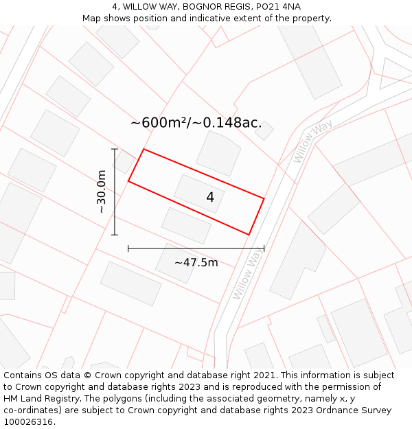 4, WILLOW WAY, BOGNOR REGIS, PO21 4NA: Plot and title map