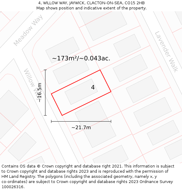 4, WILLOW WAY, JAYWICK, CLACTON-ON-SEA, CO15 2HB: Plot and title map