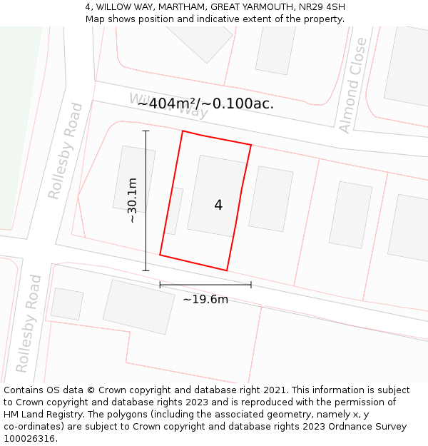 4, WILLOW WAY, MARTHAM, GREAT YARMOUTH, NR29 4SH: Plot and title map