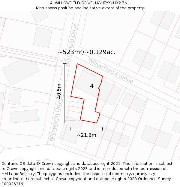 4, WILLOWFIELD DRIVE, HALIFAX, HX2 7NH: Plot and title map