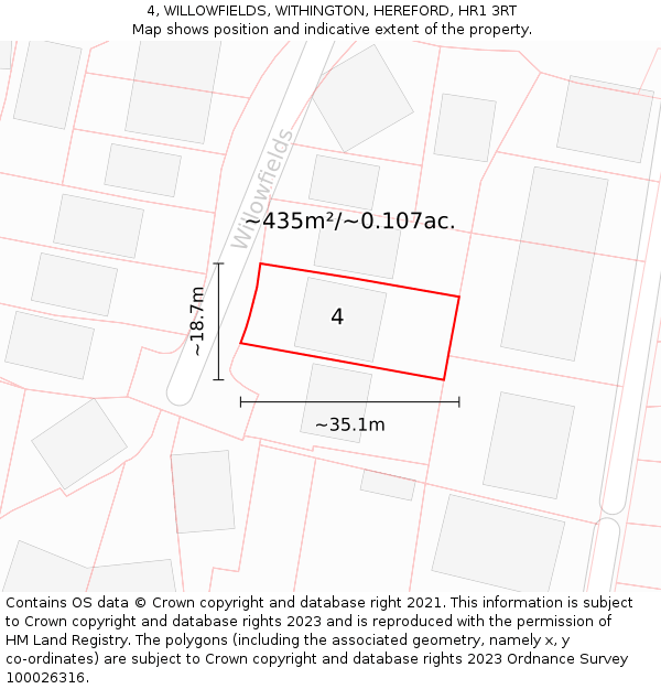 4, WILLOWFIELDS, WITHINGTON, HEREFORD, HR1 3RT: Plot and title map