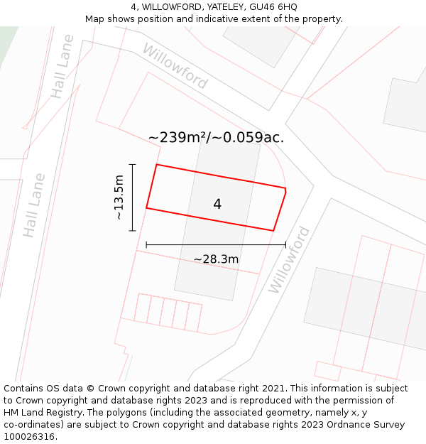 4, WILLOWFORD, YATELEY, GU46 6HQ: Plot and title map