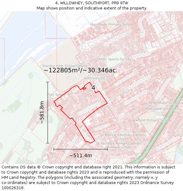 4, WILLOWHEY, SOUTHPORT, PR9 9TW: Plot and title map