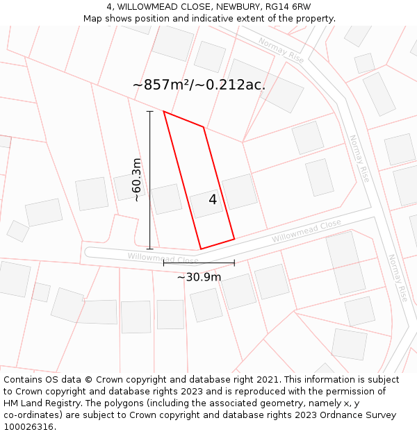 4, WILLOWMEAD CLOSE, NEWBURY, RG14 6RW: Plot and title map