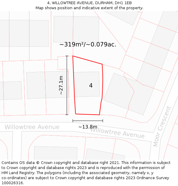 4, WILLOWTREE AVENUE, DURHAM, DH1 1EB: Plot and title map