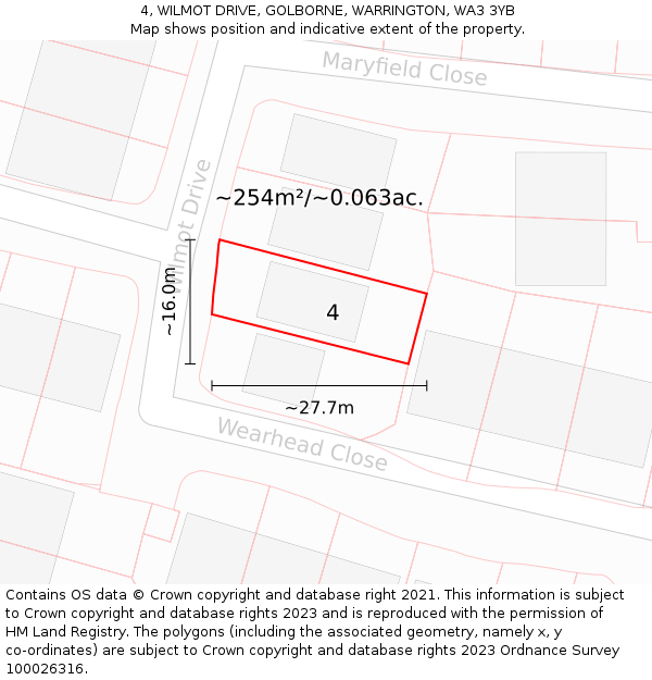 4, WILMOT DRIVE, GOLBORNE, WARRINGTON, WA3 3YB: Plot and title map