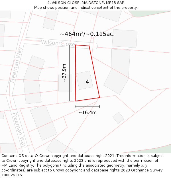 4, WILSON CLOSE, MAIDSTONE, ME15 8AP: Plot and title map