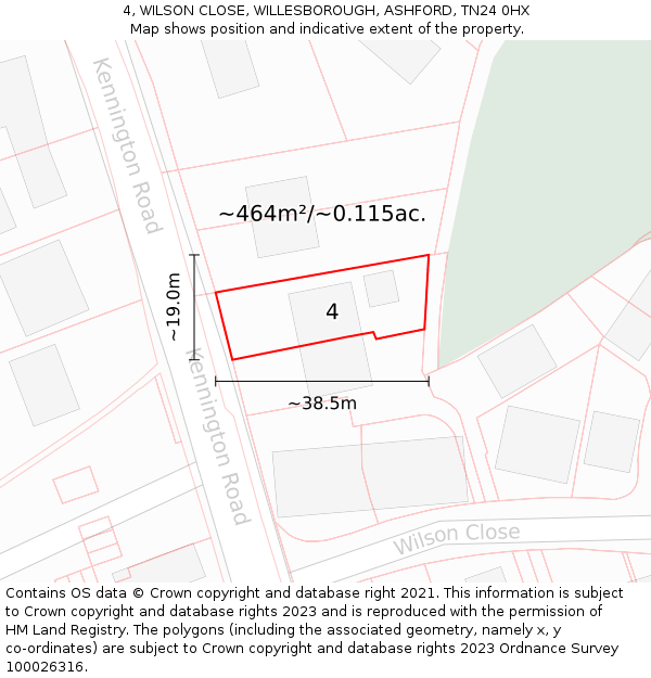 4, WILSON CLOSE, WILLESBOROUGH, ASHFORD, TN24 0HX: Plot and title map