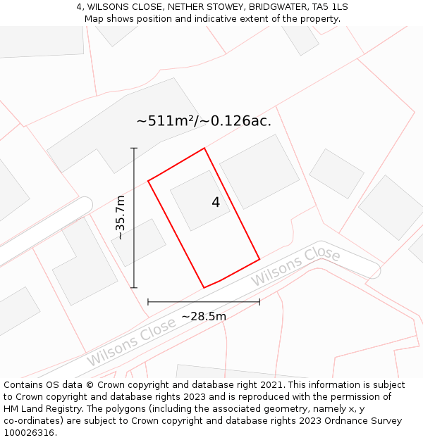 4, WILSONS CLOSE, NETHER STOWEY, BRIDGWATER, TA5 1LS: Plot and title map