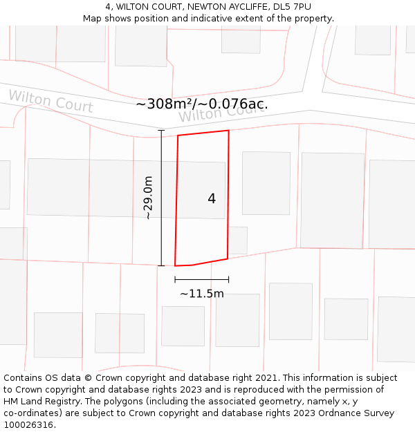 4, WILTON COURT, NEWTON AYCLIFFE, DL5 7PU: Plot and title map