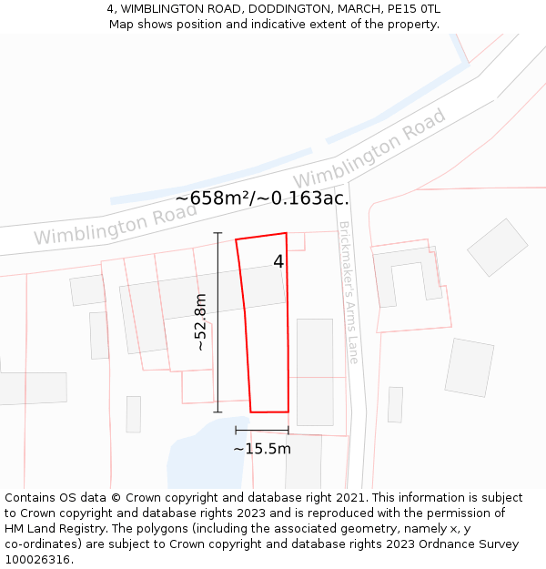 4, WIMBLINGTON ROAD, DODDINGTON, MARCH, PE15 0TL: Plot and title map
