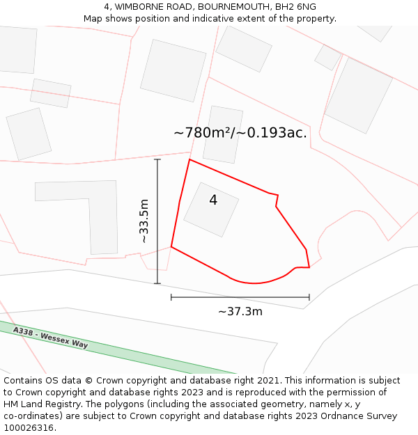 4, WIMBORNE ROAD, BOURNEMOUTH, BH2 6NG: Plot and title map
