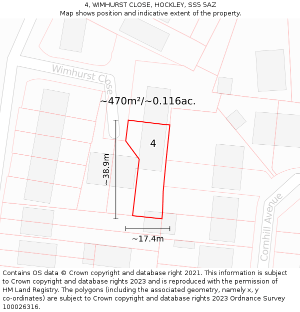 4, WIMHURST CLOSE, HOCKLEY, SS5 5AZ: Plot and title map