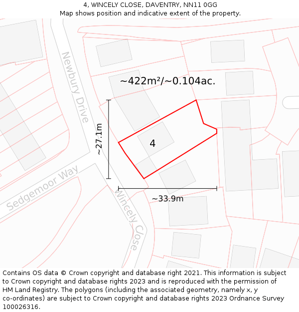 4, WINCELY CLOSE, DAVENTRY, NN11 0GG: Plot and title map