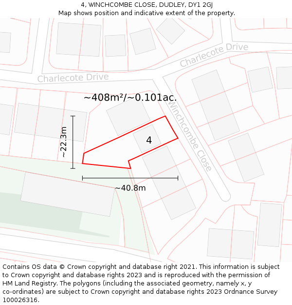 4, WINCHCOMBE CLOSE, DUDLEY, DY1 2GJ: Plot and title map