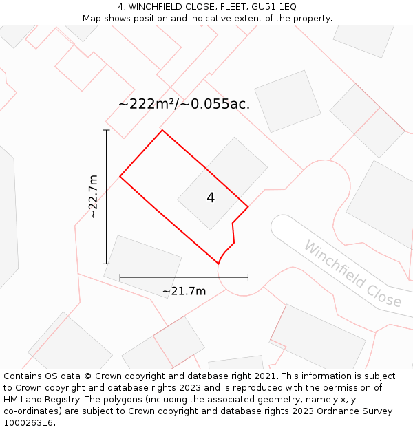 4, WINCHFIELD CLOSE, FLEET, GU51 1EQ: Plot and title map