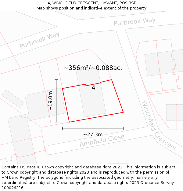 4, WINCHFIELD CRESCENT, HAVANT, PO9 3SP: Plot and title map